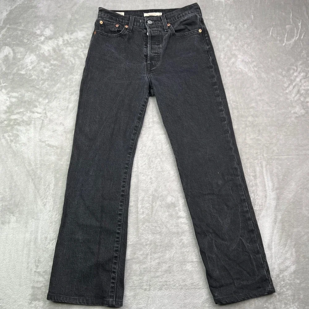 Levi's Premium‎ Wedgie Bootcut Jeans Mens 26 Black Solid Denim Button Fly Flare